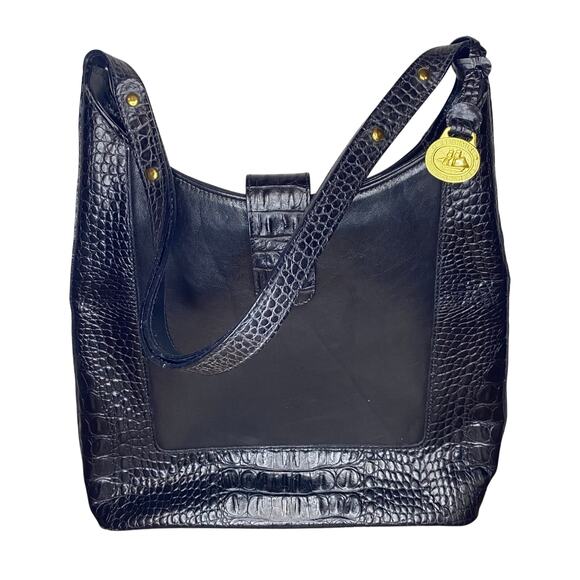 Brahmin Black Leather Croc Kendall Shoulder Satchel Hand Bag - Picture 1 of 9